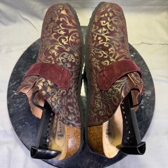Think! Leather Clogs Maroon/Gold Women's EU 39/ 8.5 US - Picture 5 of 8